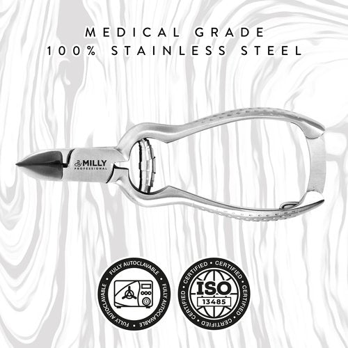 By MILLY High Carbon Stainless Steel Heavy Duty Toenail Clippers for Thick Toenails | Trim Thick or Hard Toenails | Professional Nail Clippers for Seniors & Podiatrist Toenail Clippers (Silver)