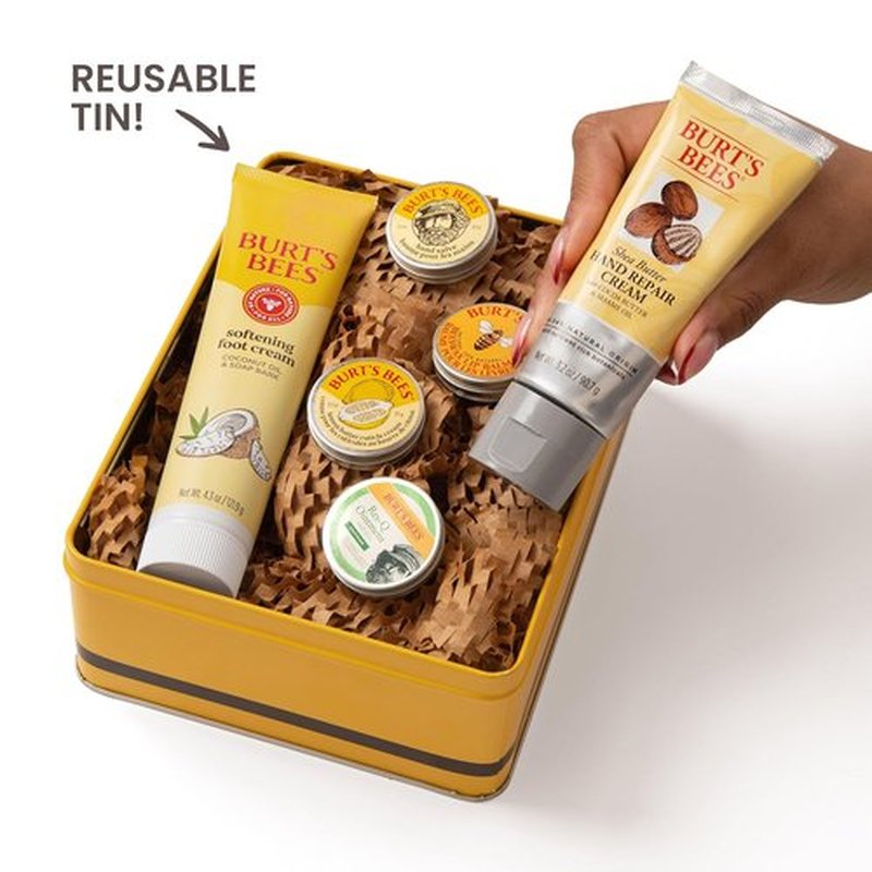 Burt's Bees Classics Gift Set - 6 Essential Products in Giftable Tin | Cuticle Cream, Hand Salve, Lip Balm & More