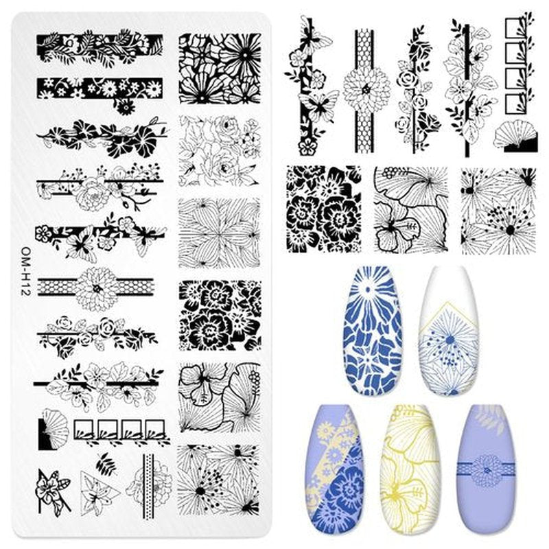 7pc Nail Stamping Plate Kit Butterfly Heart Letter Nails Stamp Plate Leaf Flower Nail Art Template Stencil Fingernail Polish Stamps Plates Set Silicone Stamper Scraper French Tips Nails Design Tools