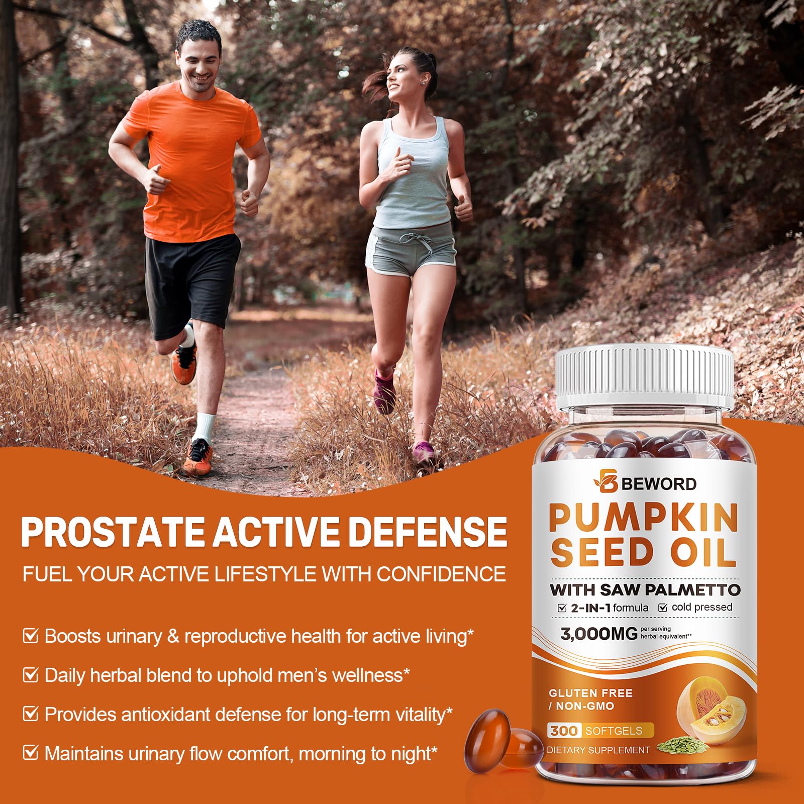 Pumpkin Seed Oil with Saw Palmetto Capsules, 3000mg/serving, 300 Softgels | Cold Pressed, Pure Virgin Oil, Essential Fatty Acids & Phytosterols | Supports Hair, Urinary, Bladder & Prostate Health