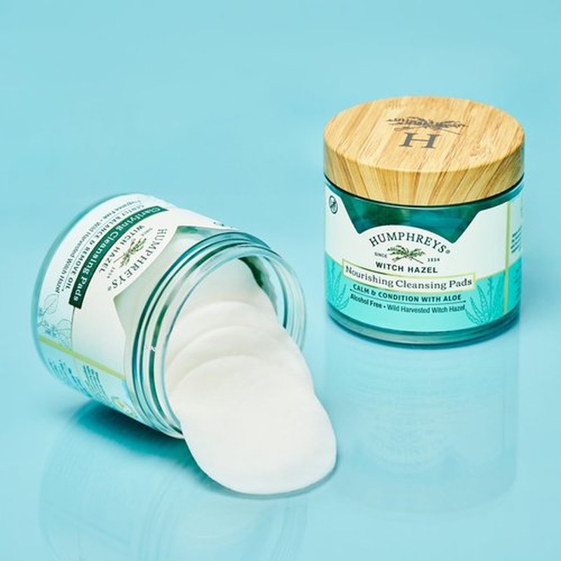 Humphreys Witch Hazel Nourishing Cleansing Pads | Wild Harvested Witch Hazel & Aloe | Hydrating, Natural Alcohol-Free Formula | 60 Rounds