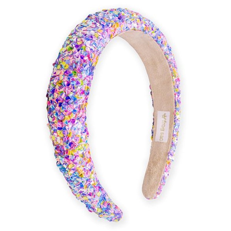 FROG SAC Sequin Headband for Girls, Sparkly Puffy Hair Band for Kids, Padded Toddler Head Bands, Sparkle Girl Hair Accessories (Rainbow, Child)