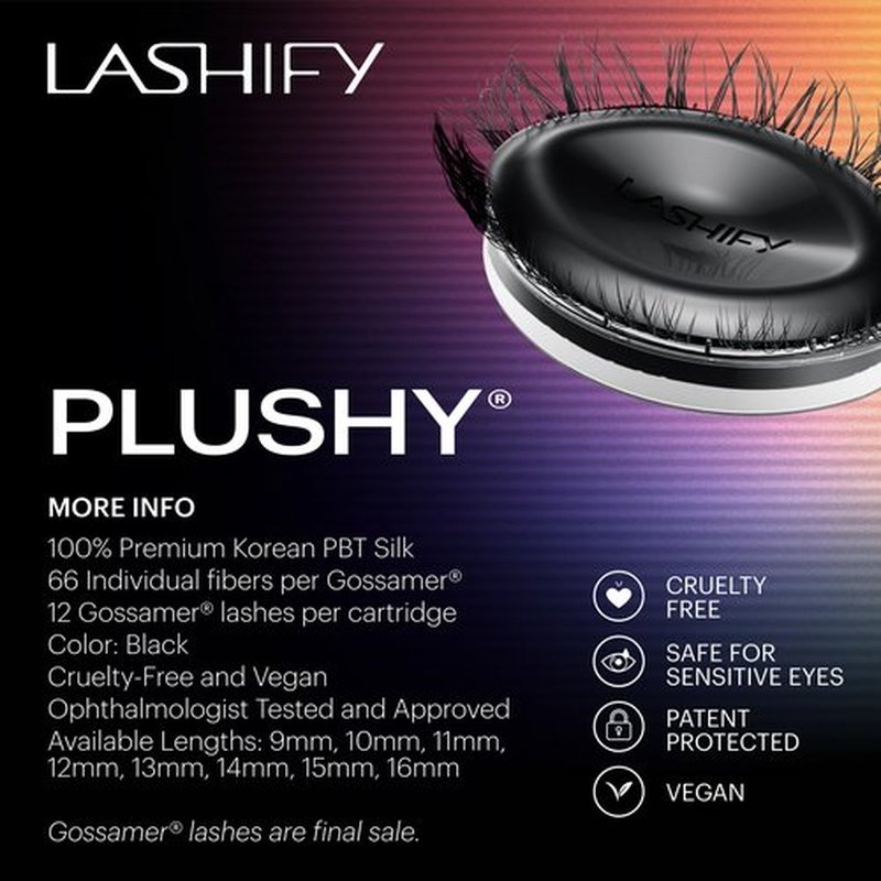 Lashify Plushy 12mm Gossamer Lashes in Black, Easy DIY False Lashes for a Voluminous Yet Still Natural Look