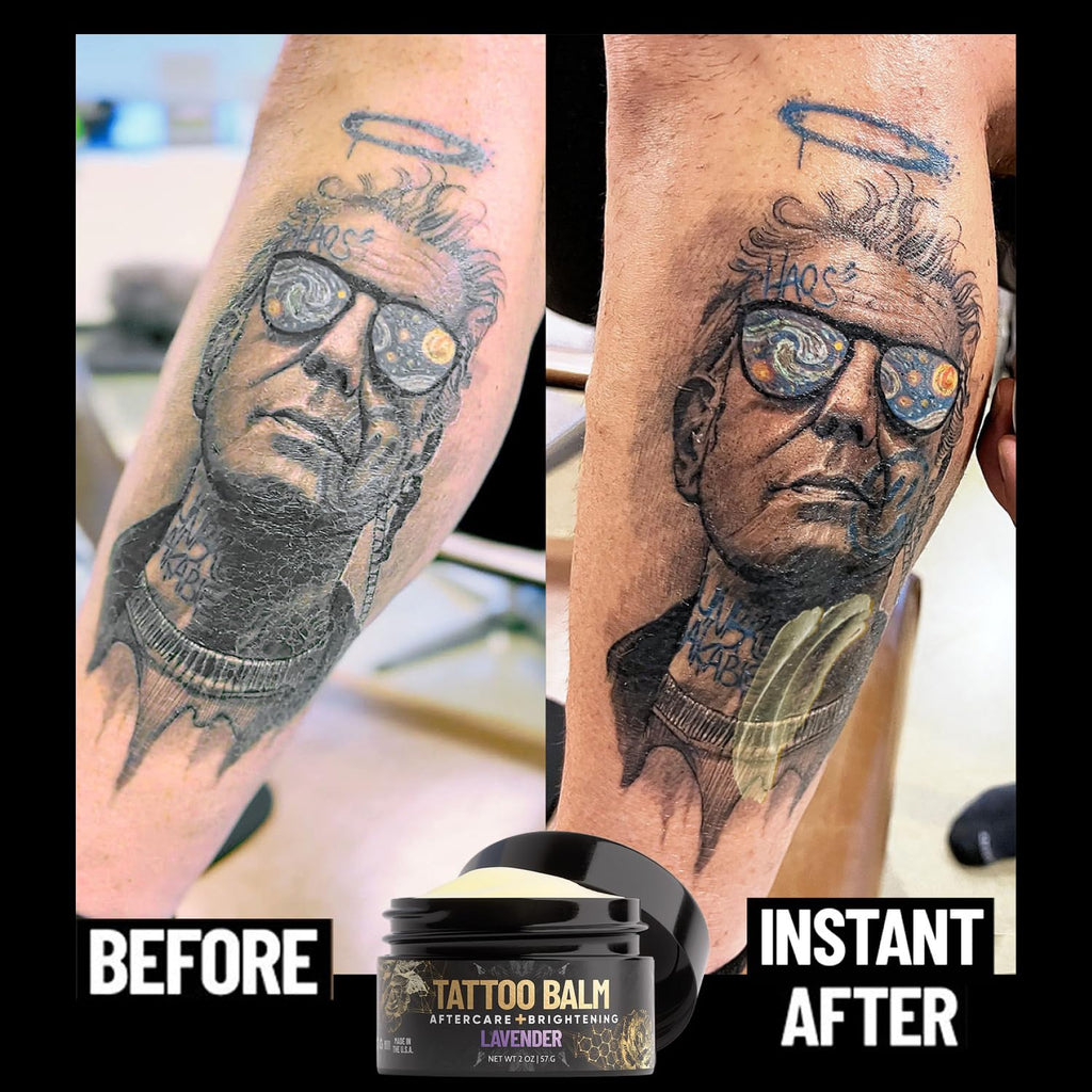 Derm Dude Tattoo Aftercare Brightening Balm | Moisturizing Balm to Protect & Rejuvenate New & Existing Tattoos | Non-Greasy Formula with Dragon's Blood, Shea Butter & St John's Wort, Lavender 2oz