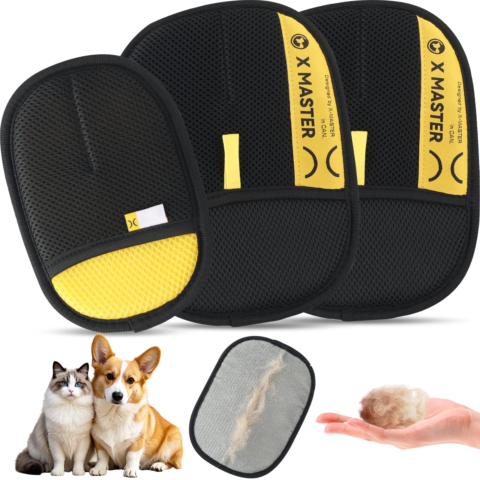 Wortade 3pcs Pet Hair Removal Glove, Efficient Grooming Gloves, 2L1S