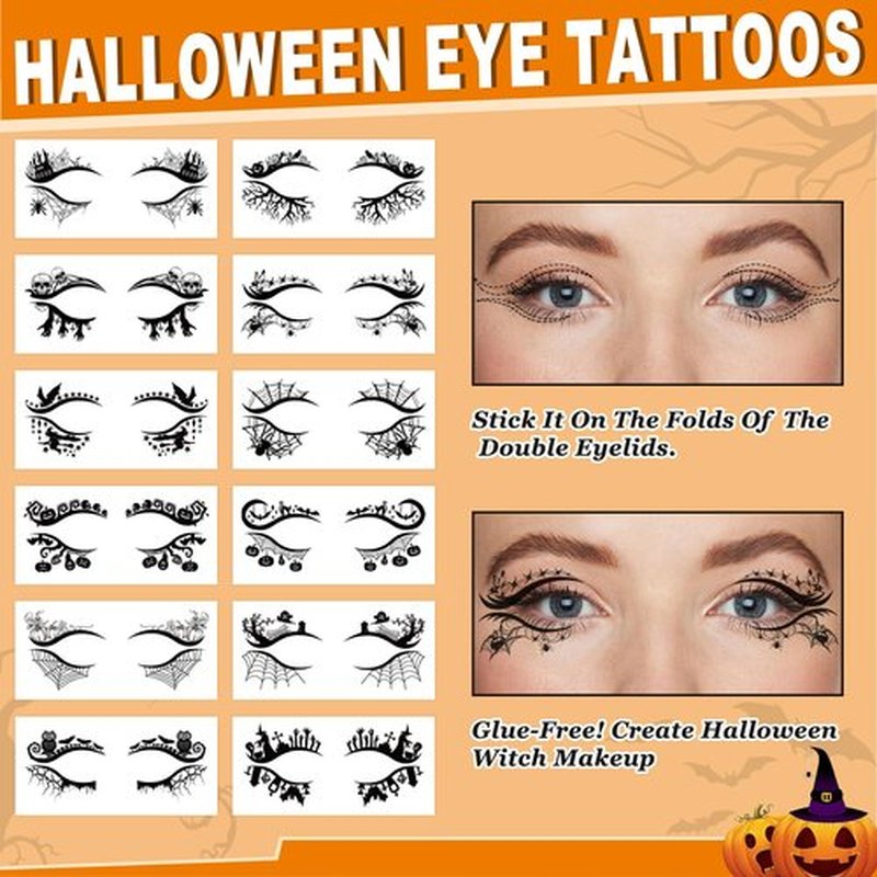 JoyfulGlam 110+ PCS Halloween Face Tattoos, Spider Tattoo Temporary, Halloween Witch Makeup for Women, Halloween Costume Accessories for Adult Kids