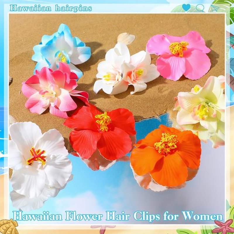 8 Pcs Hawaiian Flower Hair Clips for Women, 2 Styles Artificial Flower Clips 3.5 Inch Plumeria Hibiscus Hair Clip Hair Accessories for Beach Vacation Party