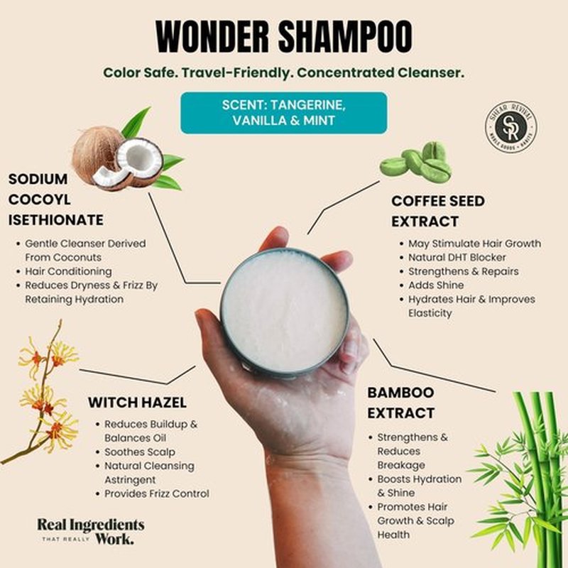 Shear Revival Wonder Shampoo for Men & Women - Cleanse and Conditions Hair and Scalp, All Natural, Sulfate & Paraben Free, Vegan, Color Safe, Notes of Tangerine, Vanilla, and Mint, 3.4 oz