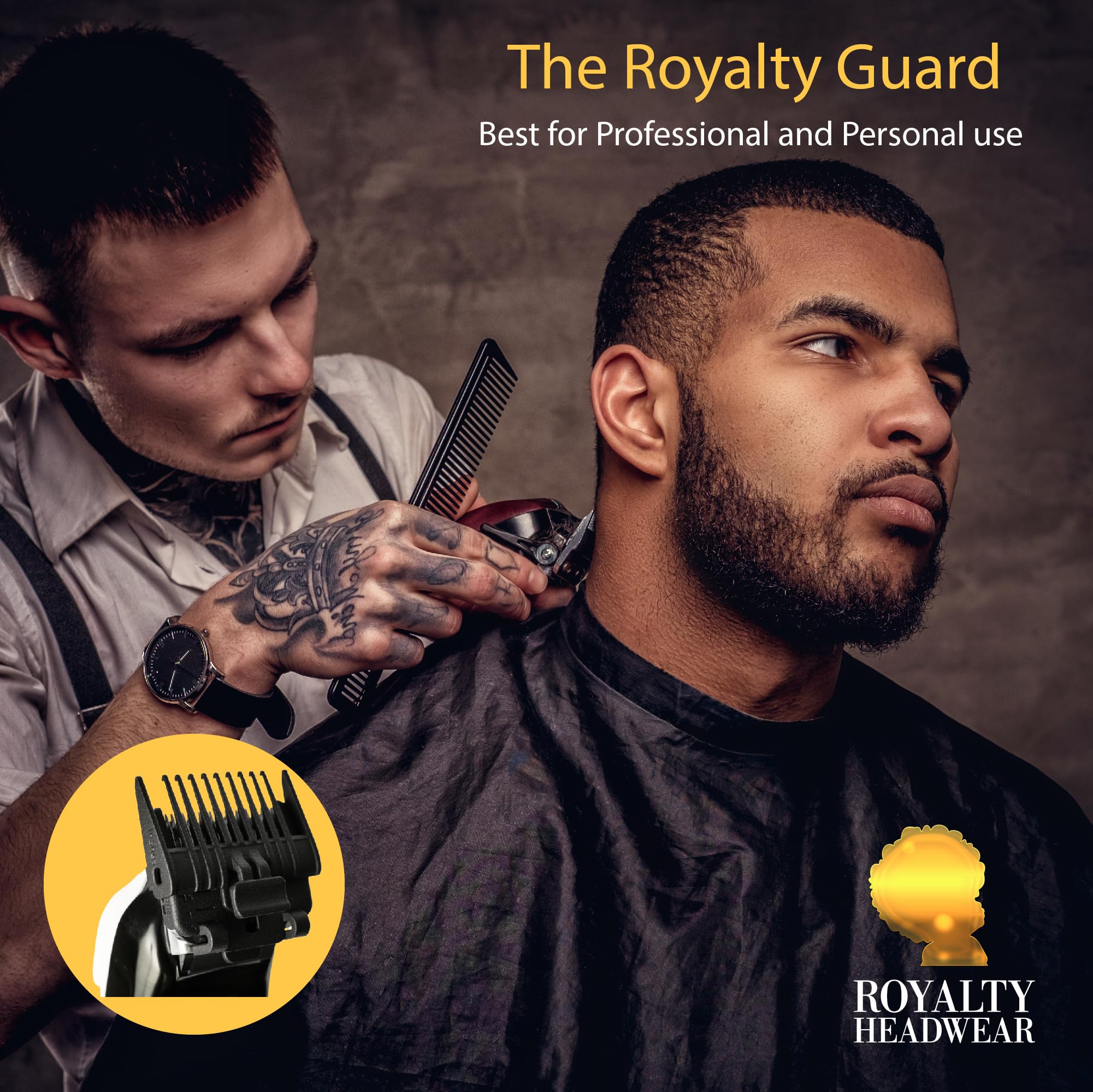 Royalty Headwear Professional Hair Clipper Guards Cutting Guides - Fits All Wahl & Babybliss Clipper Trimmers - 3 Adjustable Lengths in 1 Guard (1.5mm, 3mm, & 4.8mm)