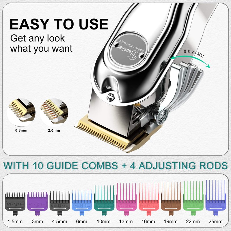 Hatteker Mens Hair Clipper Hair Trimmer Cord Cordless Professional Hair Cutting Kit Beard Trimmer Rechargeable IPX7 Waterproof LED Display 10 Colorful Clipper Combs