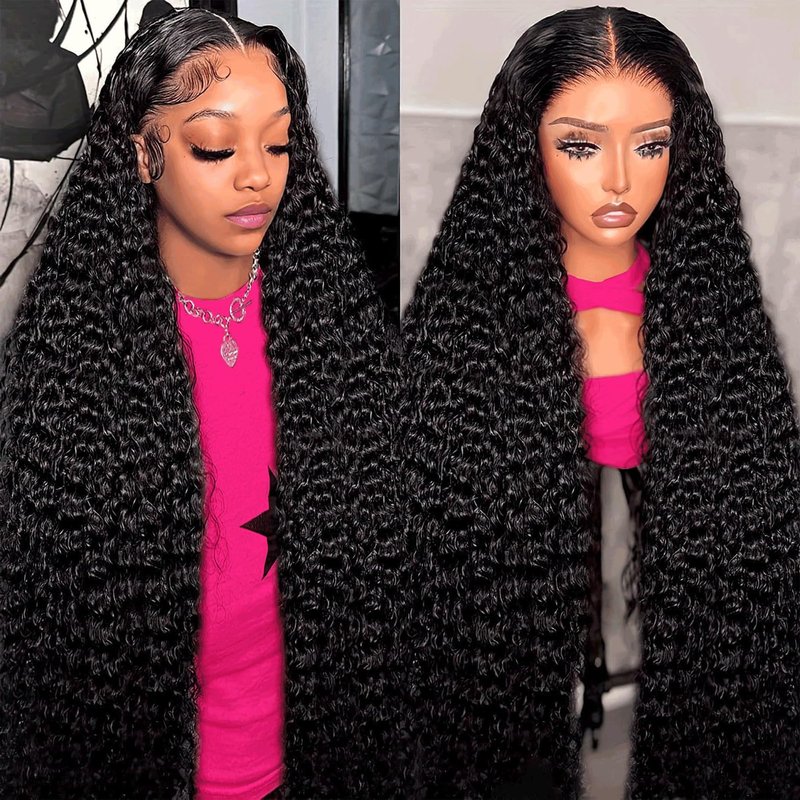 UDJLH 13x6 Deep Wave Lace Front Wigs Human Hair Curly Human Hair Wig for Women Deep Curly HD Lace Frontal Wigs Glueless Pre Plucked with Baby Hair Natural Color (20 Inch-10A)