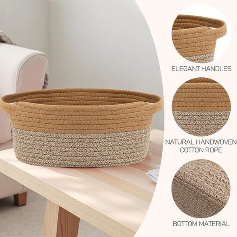 JMvicyroam Woven Basket - Small Rope Storage Bin with Handles | Versatile Organizer for Shelves and Closets, Jute & Brown