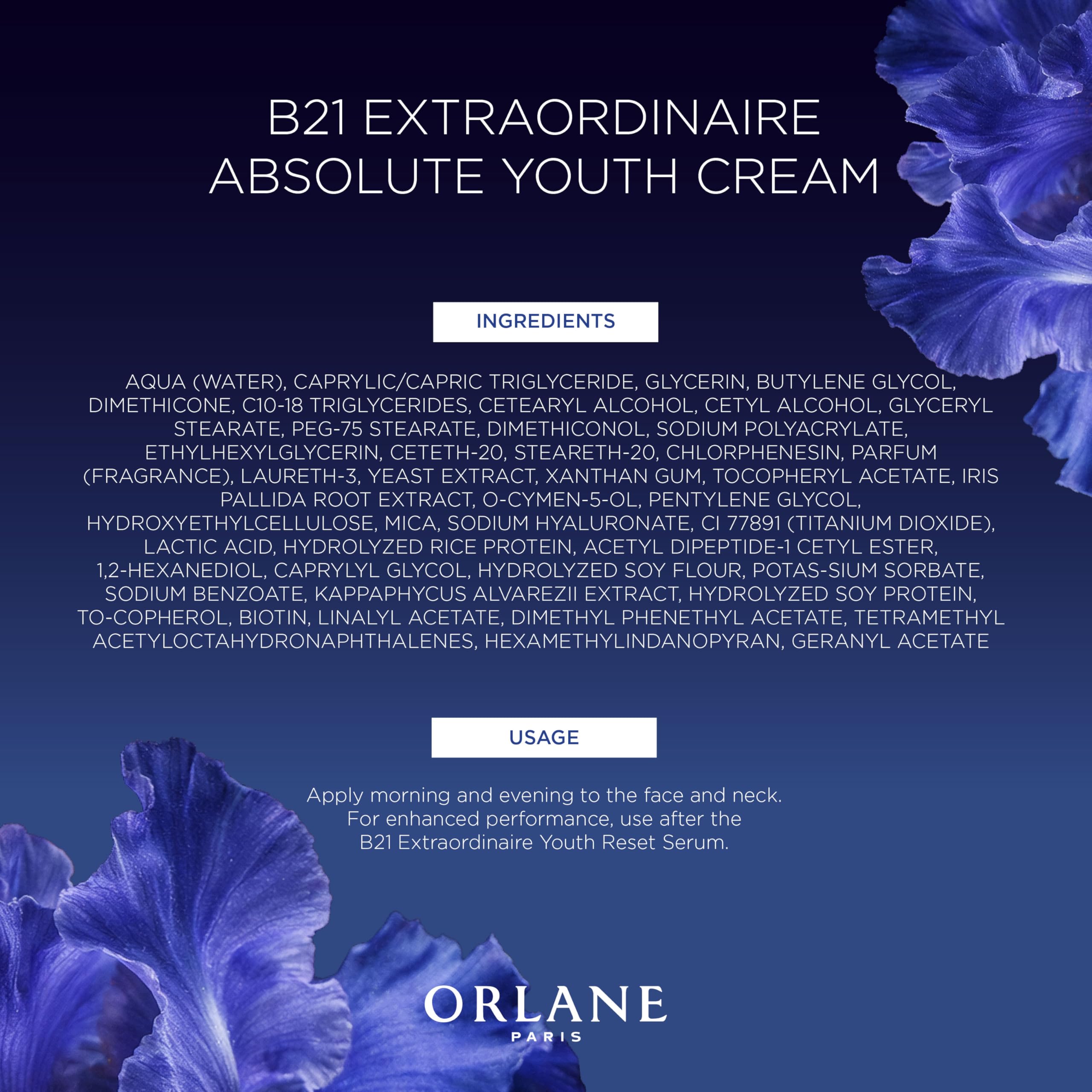 Orlane Paris B21 Extraordinaire Absolute Youth Cream, Anti-Aging Cream with Exclusive Youth Reset Complex to Plump and Revive Skin, Contains 21 Amino Acids from Pale Iris Stem Cells, 1.7 Fl Oz, 50 ml