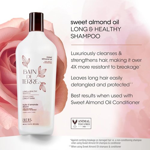 Bain de Terre Sweet Almond Oil Shampoo - Strengthens & Protects Weak Hair | Argan & Monoi Oils, Vegan