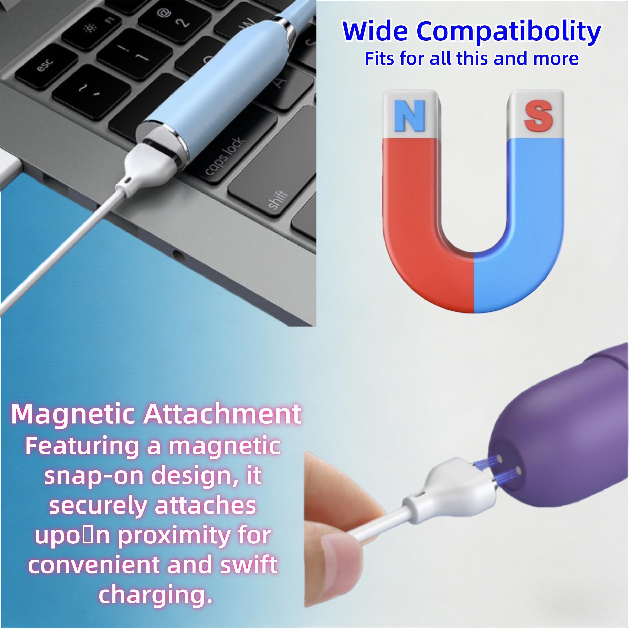 Rlissfiose 2Pack 6mm Magnetic Replacement Charger Cable with 2 Dots, 2.65ft(80cm) USB-A & USB-C Charging Port Set to Magnetic Cord for Rose Charger Toys,Massagers, Cleansers Electronics (6MM)