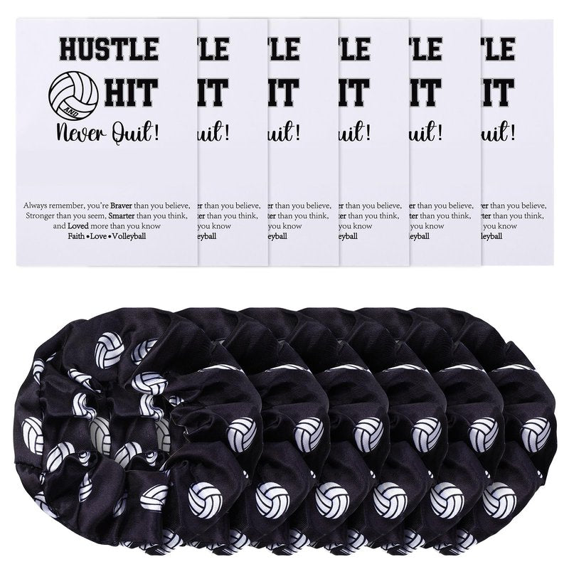 Yuxung 24 Volleyball Gift Set Volleyball Sport Hair Scrunchies and Cards Silk Satin Elastic Hair Ties Hair Bands Ponytail Holders Volleyball Gifts for Team Players Teens Girls Friends and Family