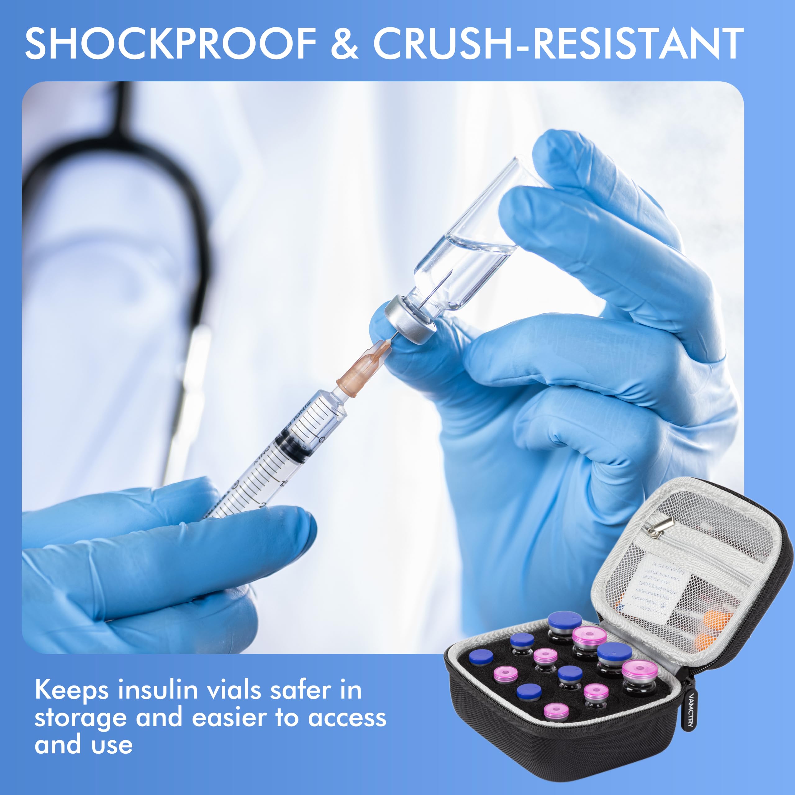 Vamctry Peptide Case for Fridge, 12 Slots Insulin Vial Protector Organizer Bag, Peptide Vial Storage Case for 1ml 3ml 5ml 10ml Vials, Diabetes Insulin Carrying Case