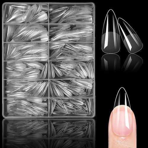 Lifextol 504pc Stiletto Gel Nail Tips Long Fake Nails for Press on Nails Clear Acrylic Nails Tips, 12 Size Full Cover Nail tips Stiletto Soft Gel Nail Tip False Nails Extension Artificial Fingernail