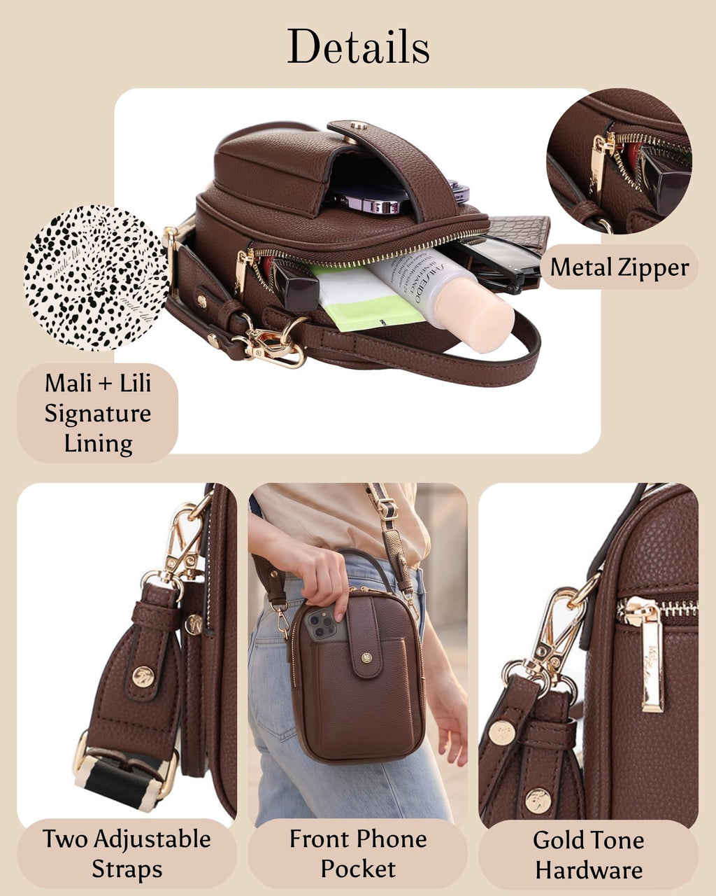 Mali+Lili Gail Vegan Leather Multi Compartment Crossbody Bag - Chocolate
