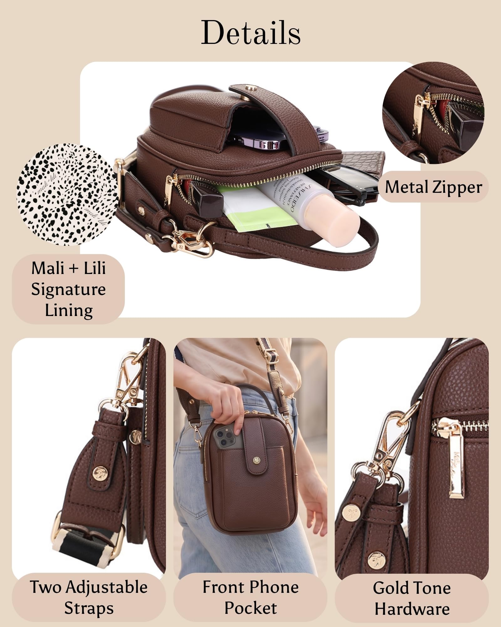 Mali+Lili Gail Vegan Leather Multi Compartment Crossbody Bag - Chocolate