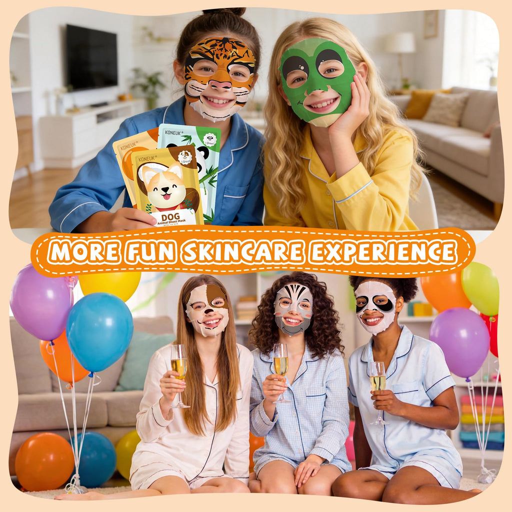 KONEUK 7 Pack Animal Hydrating Face Mask for Kids, Bulk Face Masks Skincare for Girls Teens, Kids Skin Care Set and Spa Day Kit, Spa Party Supplies for Girls