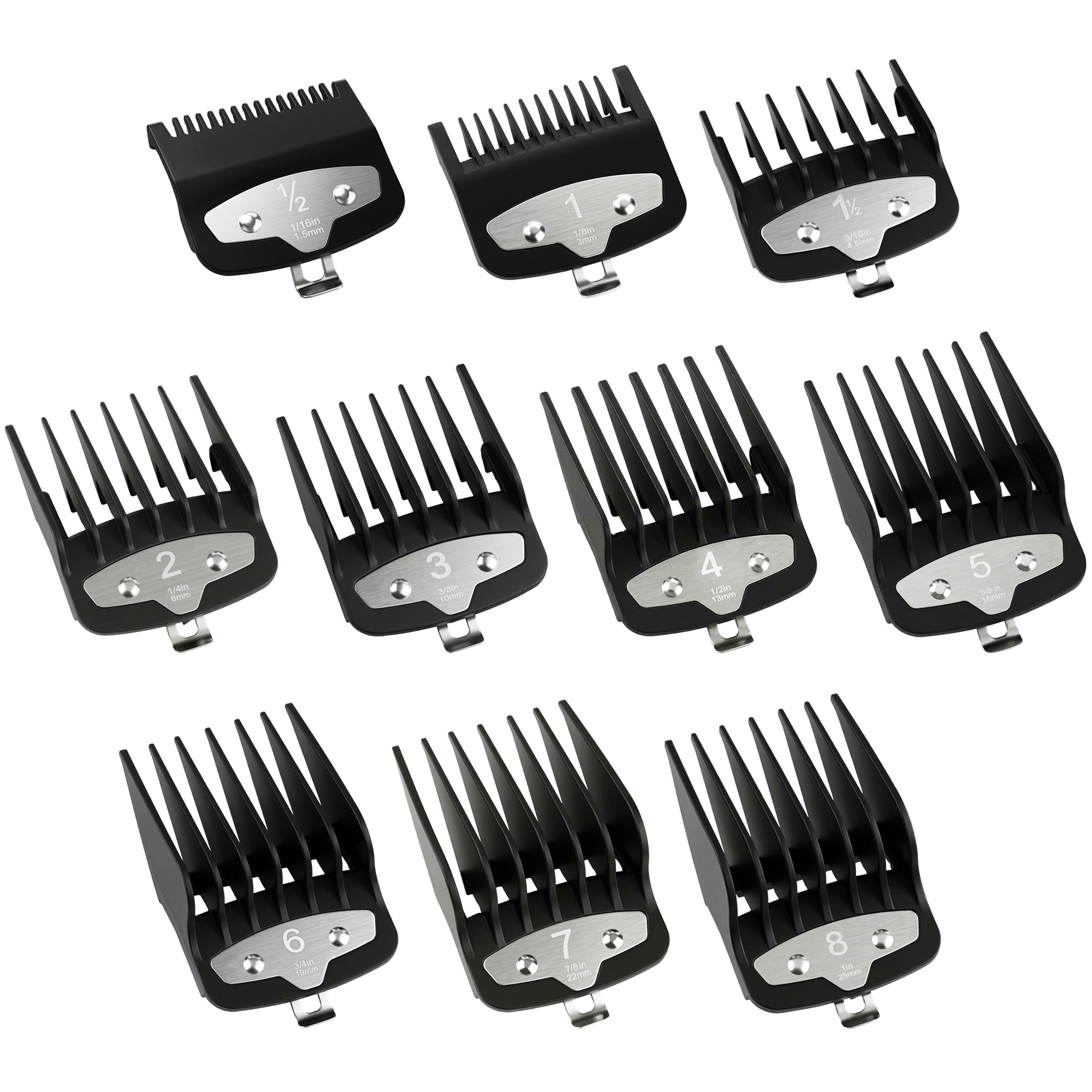 VALLNEI 3-Piece Metal Clip Clipper Guards for Wahl, #0.5#1#1.5 Fade Combs (1/16" 1/8" 3/16"), Professional Blending Guides Compatible with Magic Clip, Senior, Legend, Super Taper - Black
