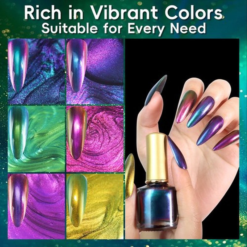 Allstarry Chameleon Nail Polish, Air Dry 6 Colors Glitter Gel Nail Polish Set Color Changing Gel Nail Polish Kit Blue Purple Green Gel Polish Colors Nail Lacquer Nail Art DIY Salon Gift for Women