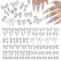 100 Pcs Silver Bow Nail Charms Y2K, 10 Styles Alloy Nail Bows Charms for Nail Art, Shiny Metal Bowknot Nail Art Charms for Nails Art Design DIY Accessories