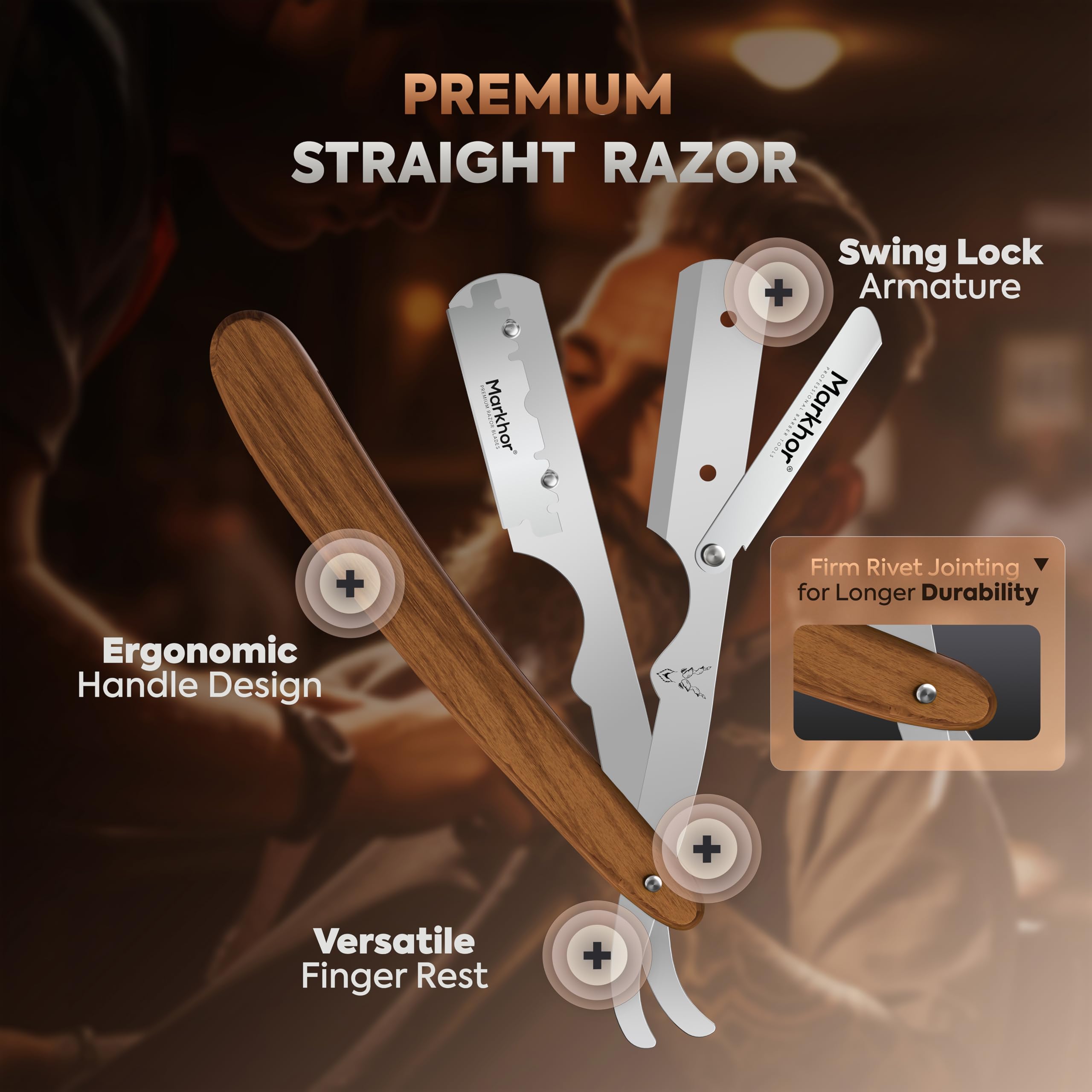 Markhor® Straight Razors for Men with 100 Single Edge Razor Blades | Rose Wood Polish Barber Straight Razor | Straight Edge Razor | Barber Razor Blade | Navajas Para Barbero