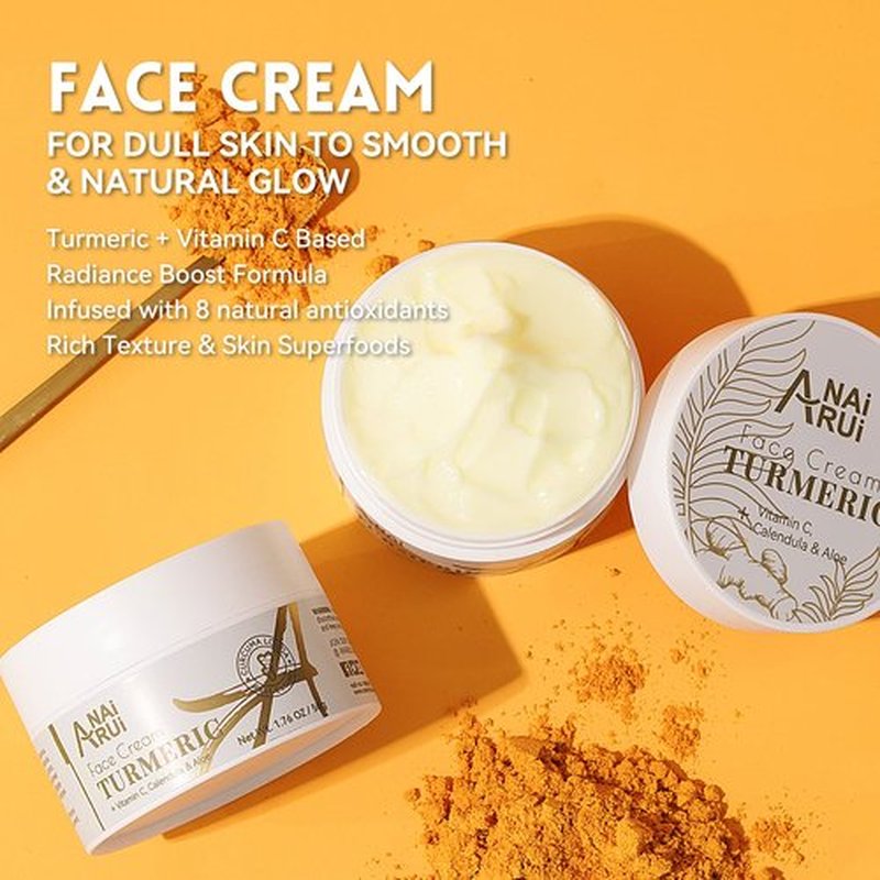 ANAI RUI Facial Moisturizer, Turmeric Face Cream with Vitamin C for Hydrating, Firming, Tightening Skin, Turmeric Vitamin C Cream for Dark Spots, Dry Skin, 1.76 OZ