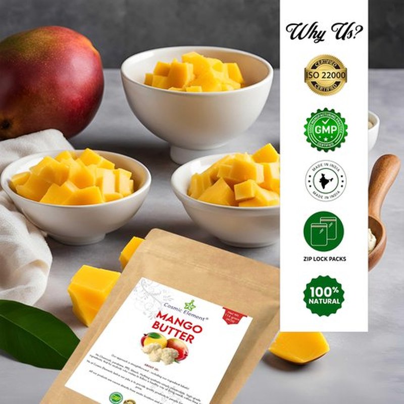 Cosmic Element 100% Pure Organic Mango Butter - Unrefined Raw Mango Butter with Vitamins A, C & E | Antioxidant-Rich Mango Body Butter for Skin & Hair | Shea Butter Substitute for Soap & Lotion - 4oz
