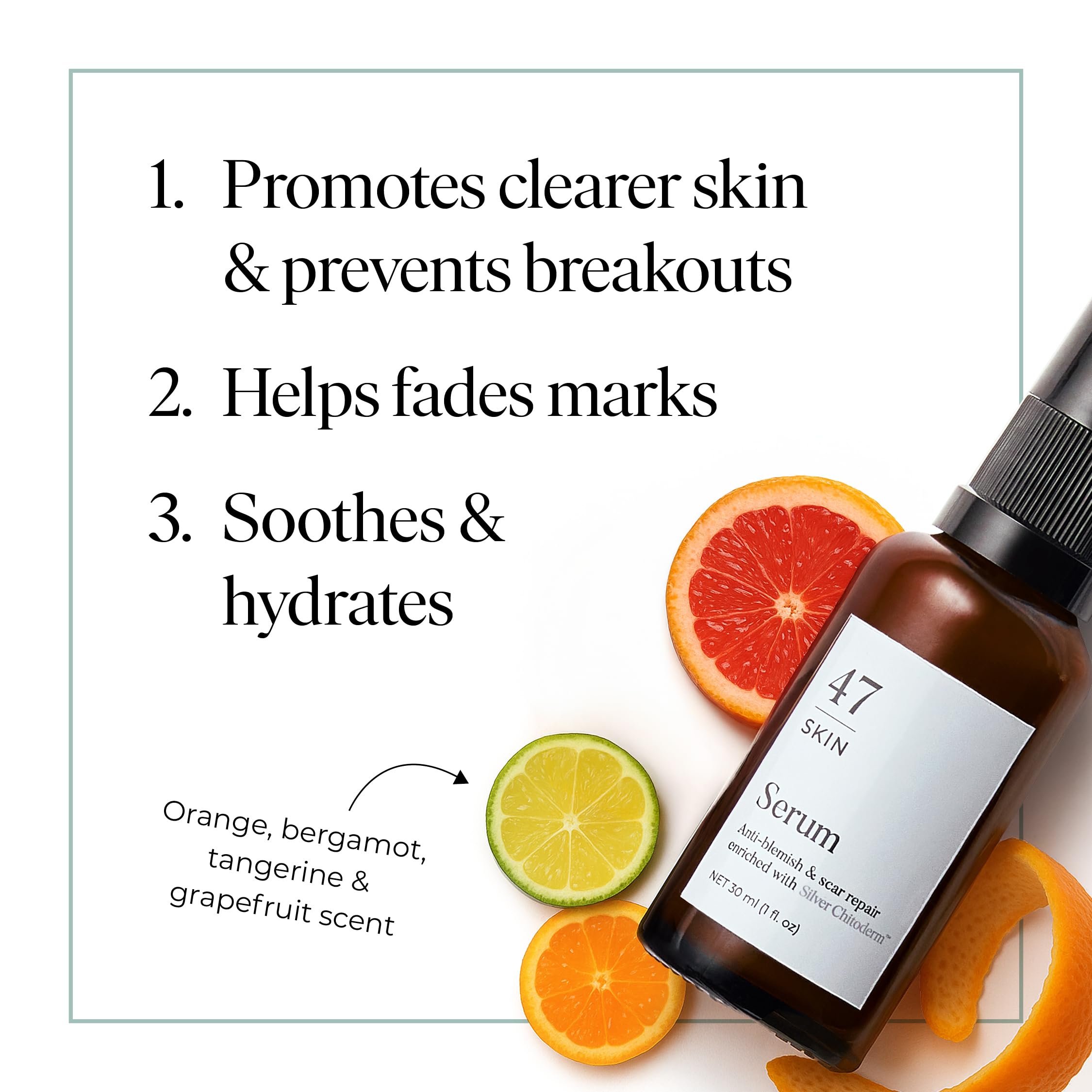 47 Skin | Hydrating Face Serum with Silver Chitoderm for ALL Skin Types | Clears Acne, Prevents & Heals Breakouts & Blemishes, Repairs Scars | Moisturises and Nourishes For Smooth Skin | 15ml