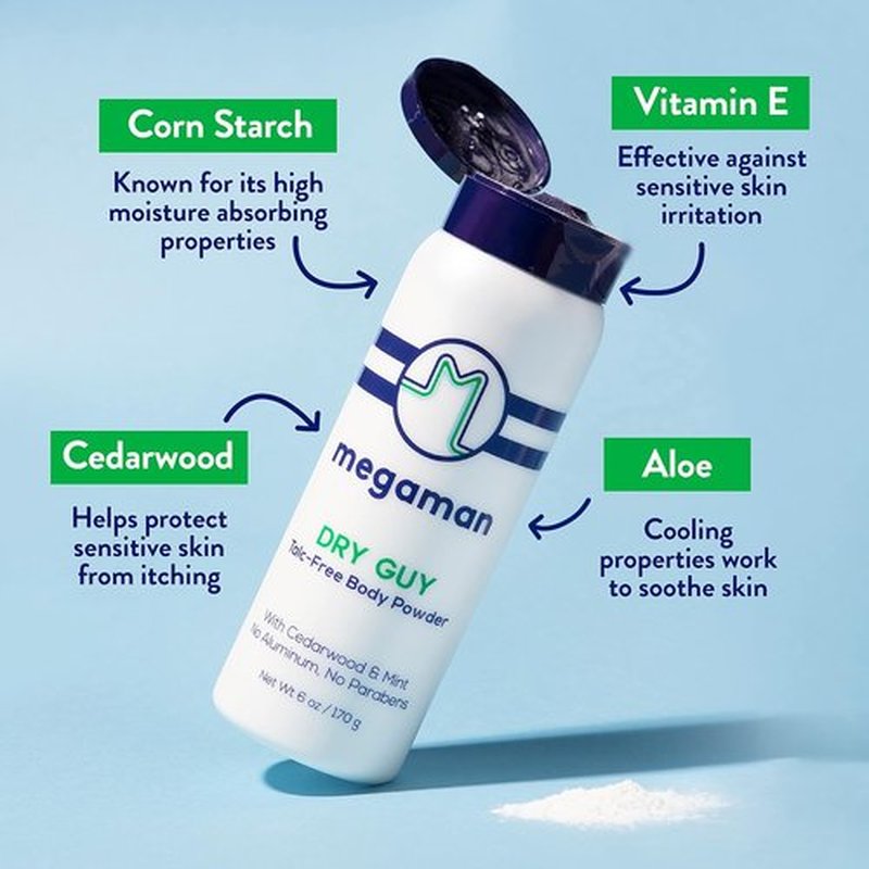 Megaman Sweat Absorbing Body Powder - Talc-Free, All-Natural Formula | Prevents Chafing & Odor | 6 oz