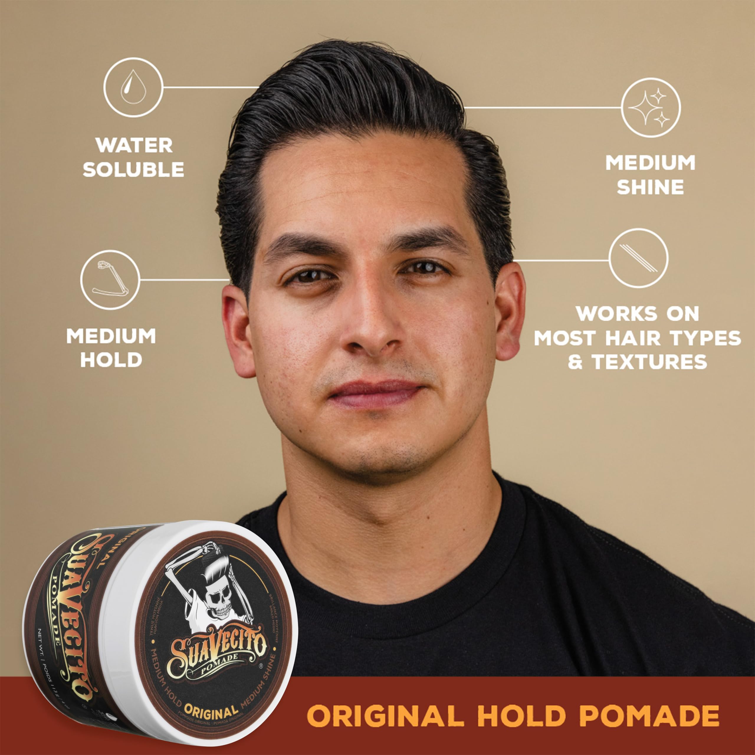 Suavecito Hair & Body Essentials Bundle: Original Hold Hair Styling Pomade, Moisturizing Body Soap, Hydrating Shampoo & Nourishing Conditioner