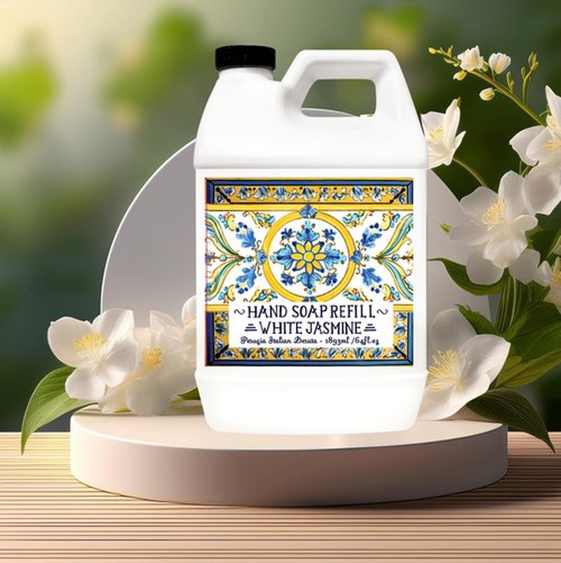 Home & Body Company Perugia Italian Deruta Hand Soap Refill Set, White Jasmine and Coconut Citrus Scents, 64 Fl Oz Bottles, 2-Pack