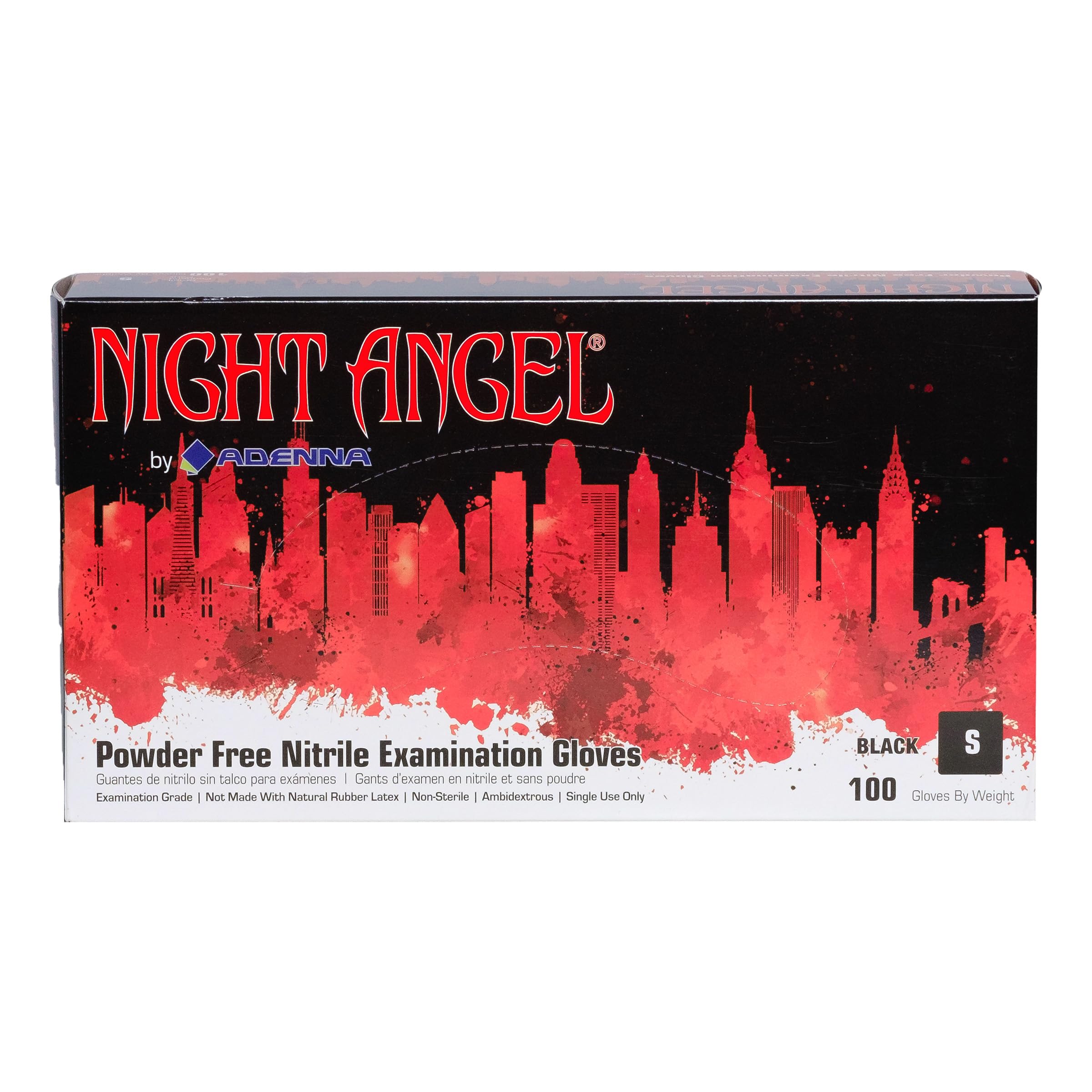 Adenna Night Angel Disposable Nitrile Gloves – 4 Mil, Powder Free Rubber Glove for Tattoo & Medical Use, Latex-Free, Tactile Sensitivity with Textured Grip, Case of 1000, Large, Black