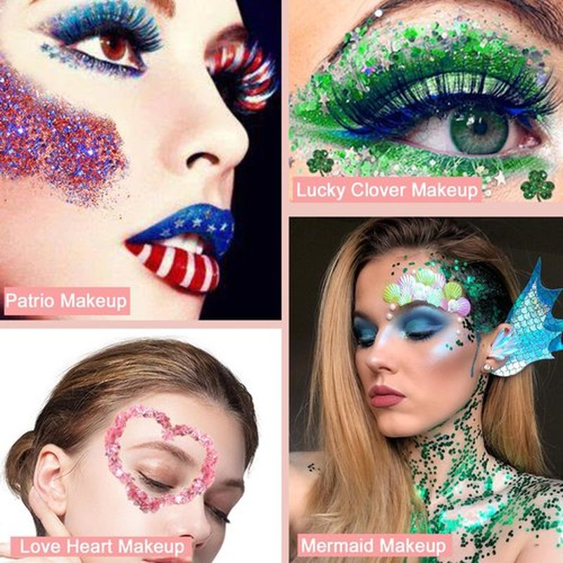 Boko 50ML Body Glitter Gel, Gold Purple Green Mardi Gras Chunky Glitter Gel for Face Hair Body Sparkle Makeup, Cosmetic Face Glitter Sequins for Mardi Gras Festival Concert Party Rave Accessories