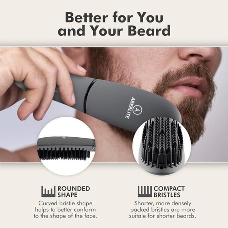 Aberlite Pocket Beard Straightener - Compact Ionic Heat Brush Comb with Anti-Scald Technology | Perfect for Home & Travel