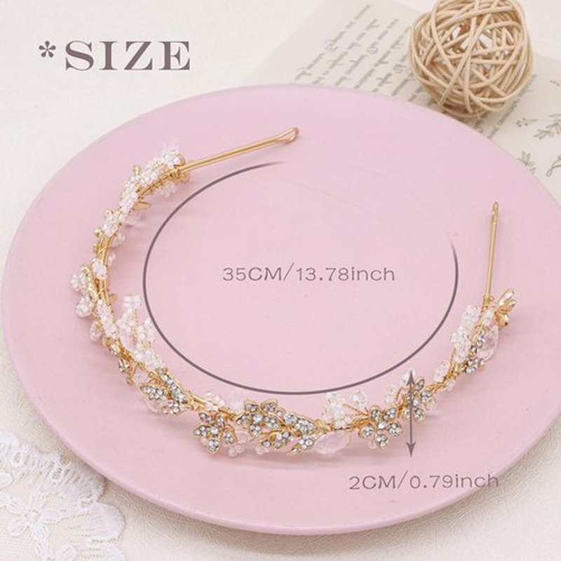 Oriamour Flower Girl Headband With Crystal Rhinestone Princess Teen Girls Headpiece For Birthday, Wedding,Photography,First Communion (Gold, 14'')