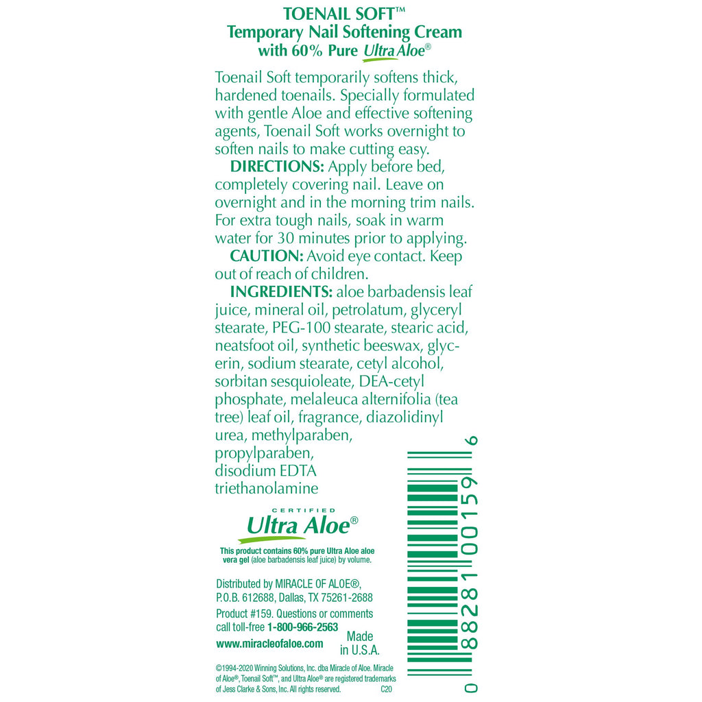 Toenail Softener for Thick Hard Toenails - Safe for Seniors & All Ages - Fast-Acting Toenail Softening Cream - Non Greasy Nail Cream Formulated with Natural Aloe Vera (1 Ounce Tube (Pack of 2))