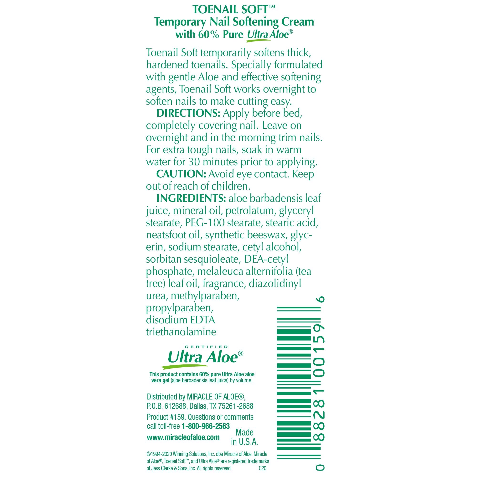 Toenail Softener for Thick Hard Toenails - Safe for Seniors & All Ages - Fast-Acting Toenail Softening Cream - Non Greasy Nail Cream Formulated with Natural Aloe Vera (1 Ounce Tube (Pack of 2))
