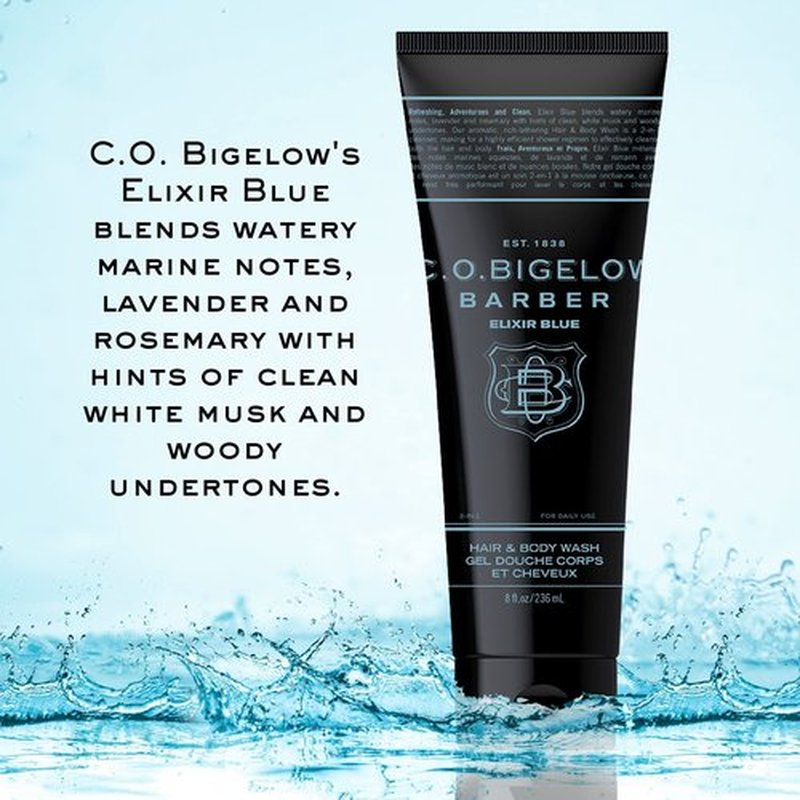 C.O. Bigelow Elixir Blue Hair & Body Wash for Men, Pack of 2 Men's Watery Marine Moisturizing 2 in 1 Shampoo & Body Wash, 8 Fl Oz
