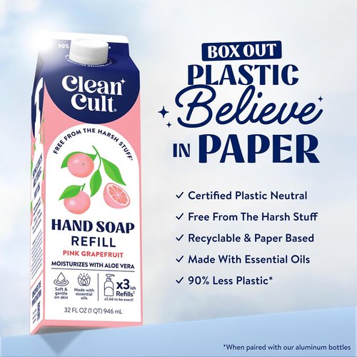 Cleancult Liquid Hand Soap Refill - Pink Grapefruit - Moisturizing Aloe Vera Formula - Eco-Friendly 32 oz