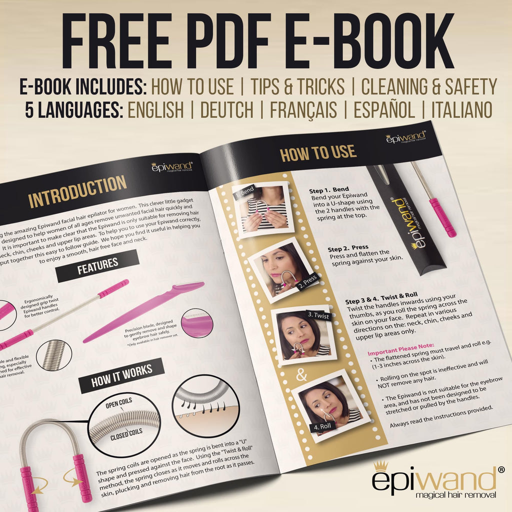 Epiwand Facial Hair Remover Spring Threading Tool - Our Women’s Facial Epilator Coil Removes Peach Fuzz, Chin, Cheek, Neck, Mustache and Upper Lip Hair Quickly - How to Use Instructions in Box.