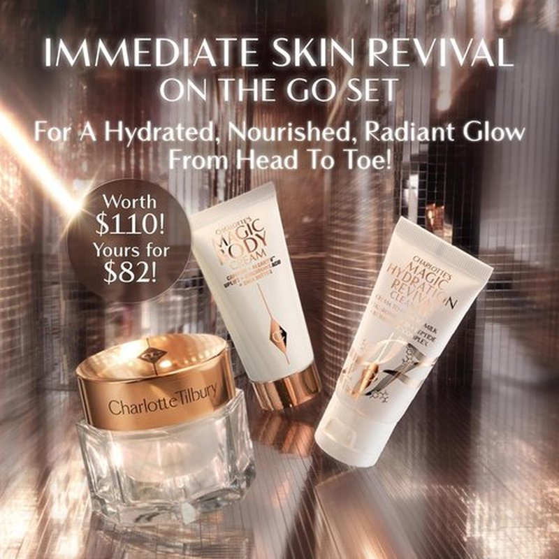 Charlotte Tilbury Immediate Skin Revival Mini Skincare Set - Travel Size Kit with Glow Toner, Magic Serum & Cream for Radiant Skin