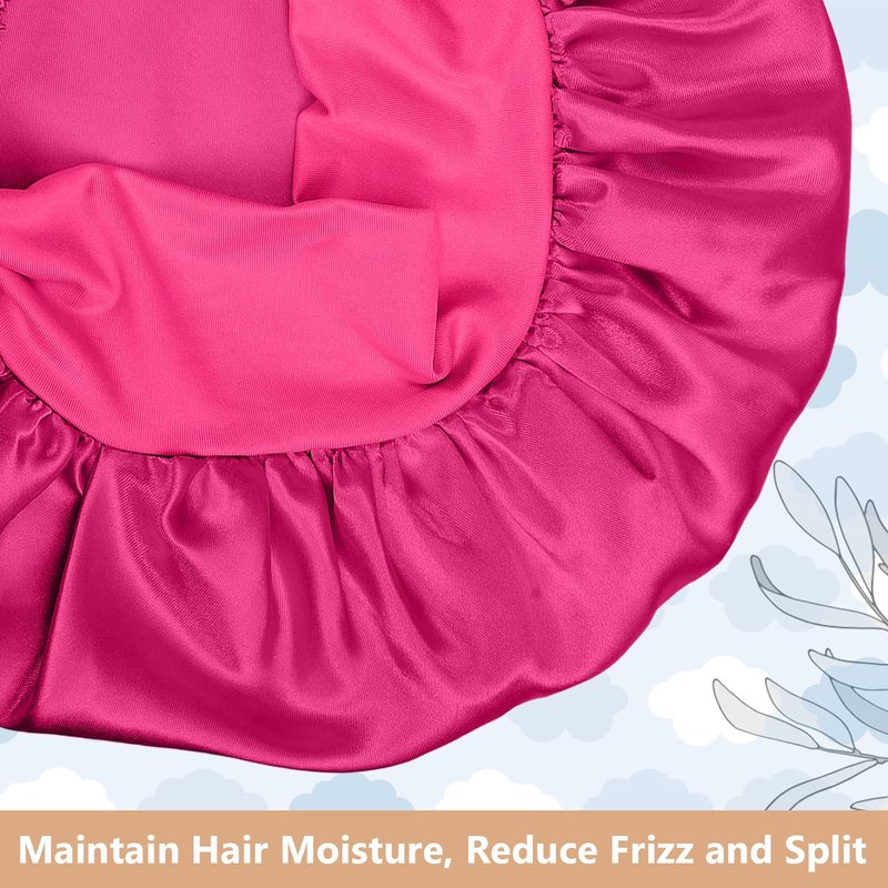 UHBYJM 2 PCS Mommy and Me Bonnet Set, Silk and Satin Bonnets for Sleeping with Elastic Tie Band, Adjustable Hair Bonnets for Women, Girls, Kids and Toddlers (Rose Red)