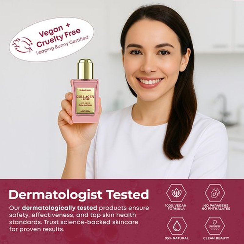 The Beauty Nectar Collagen Face Serum with Rose – Firms Skin, Boosts Hydration, Soothes Dryness – Dermatologist Tested, Anti-Aging, Korean Skin Care – Clean Vegan Formula for Sensitive Skin – 2 Fl Oz
