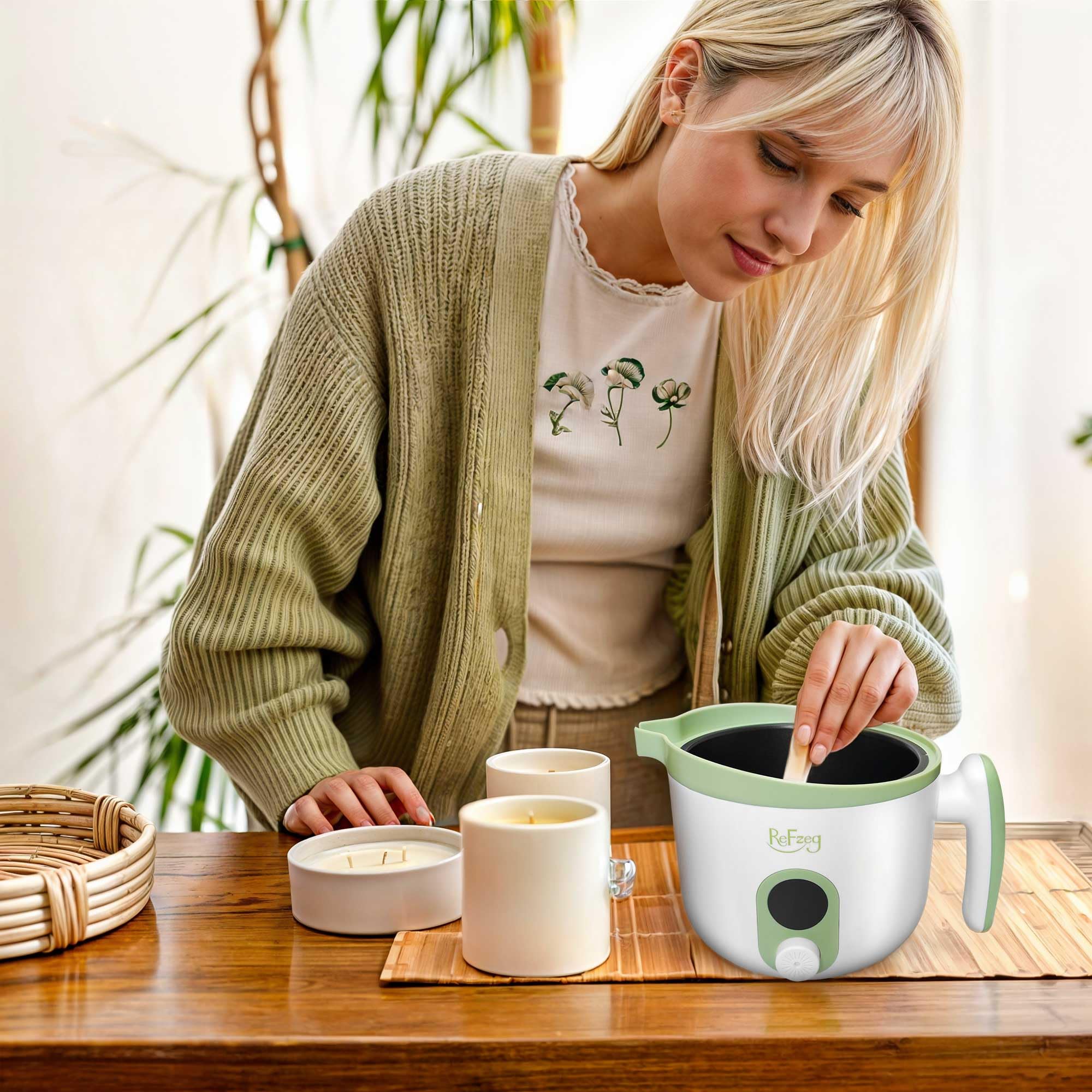 Candle Melting Pot Electric Wax Melter for Candle DIY Making with Pouring Spout, Non-Stick Candle Making Pouring Pot Soap Making Melting Pot with Digital Display, Constant Temperature Function(White)