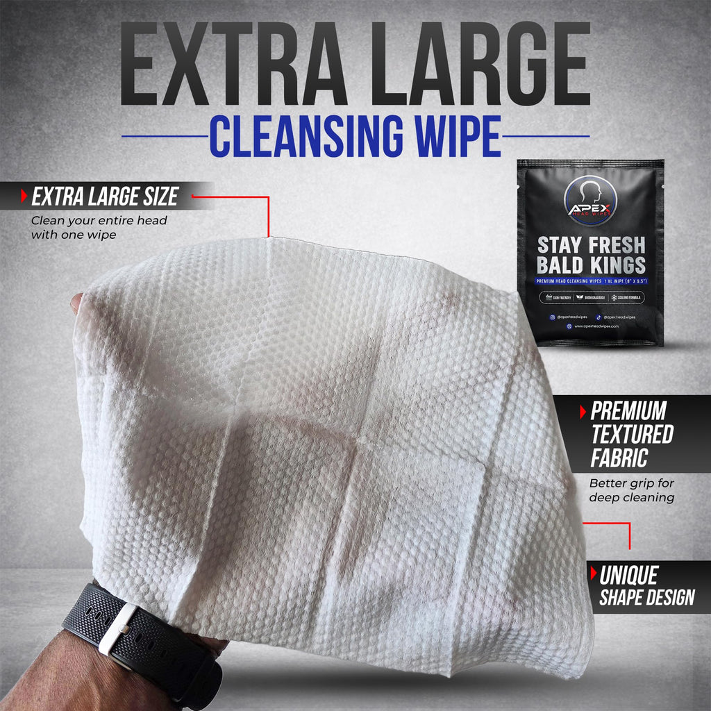 Apex Head Wipes. Cooling Bald Head & Scalp Wipes for Men – Sweat Wipes for Gym, Workouts, Travel & Hat Sweat – Alcohol-Free Post-Shave Cleansing Wipes – Individually Wrapped – 5 Pack