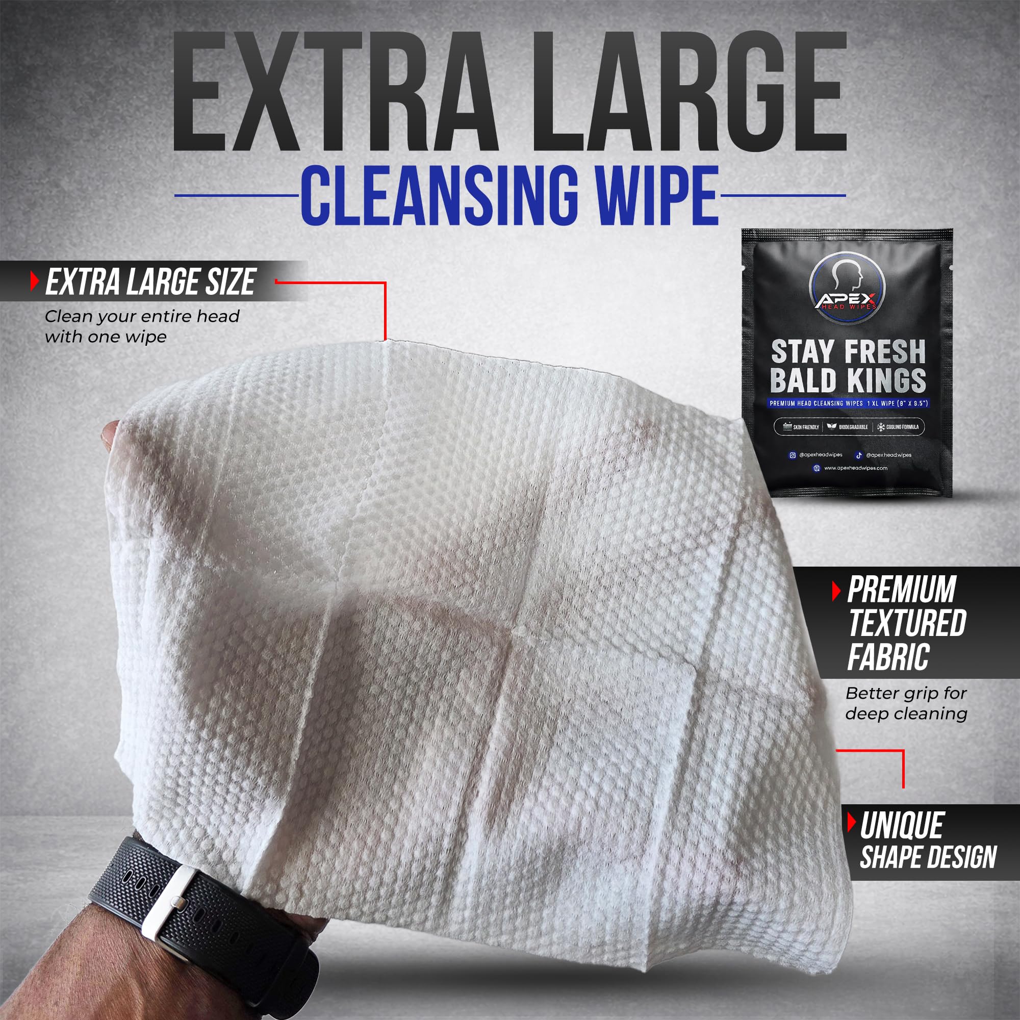 Apex Head Wipes. Cooling Bald Head & Scalp Wipes for Men – Sweat Wipes for Gym, Workouts, Travel & Hat Sweat – Alcohol-Free Post-Shave Cleansing Wipes – Individually Wrapped – 5 Pack
